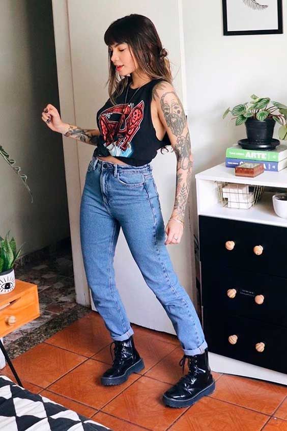 looks com coturno e calça jeans
