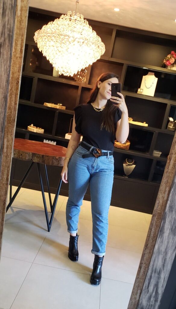 looks com coturno e calça jeans
