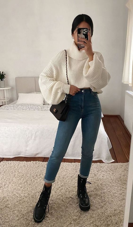 looks com coturno e calça jeans
