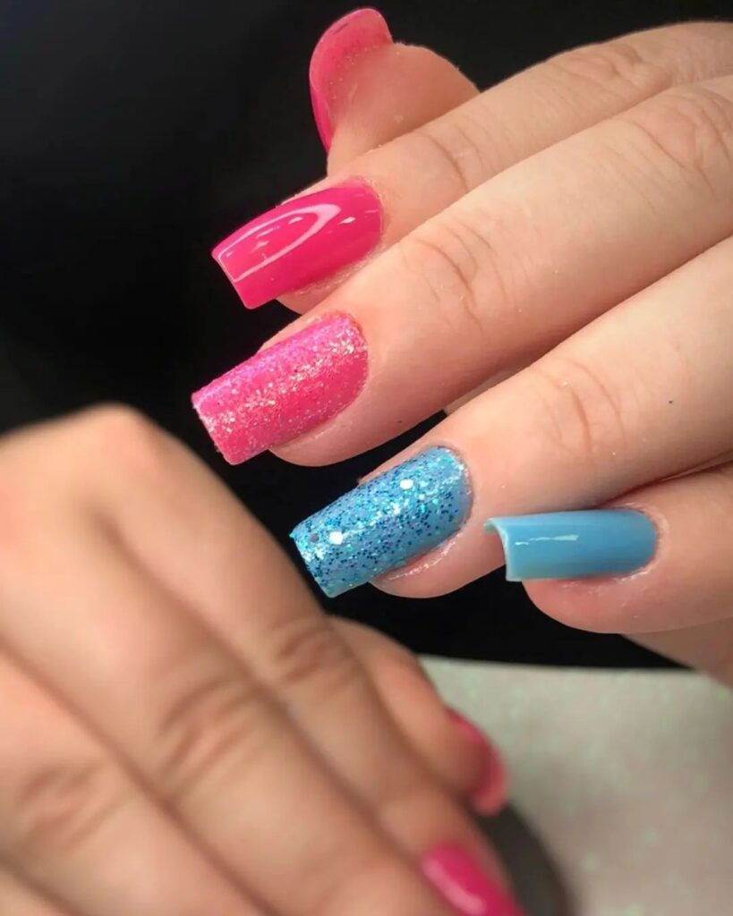 Esmaltação Azul e rosa