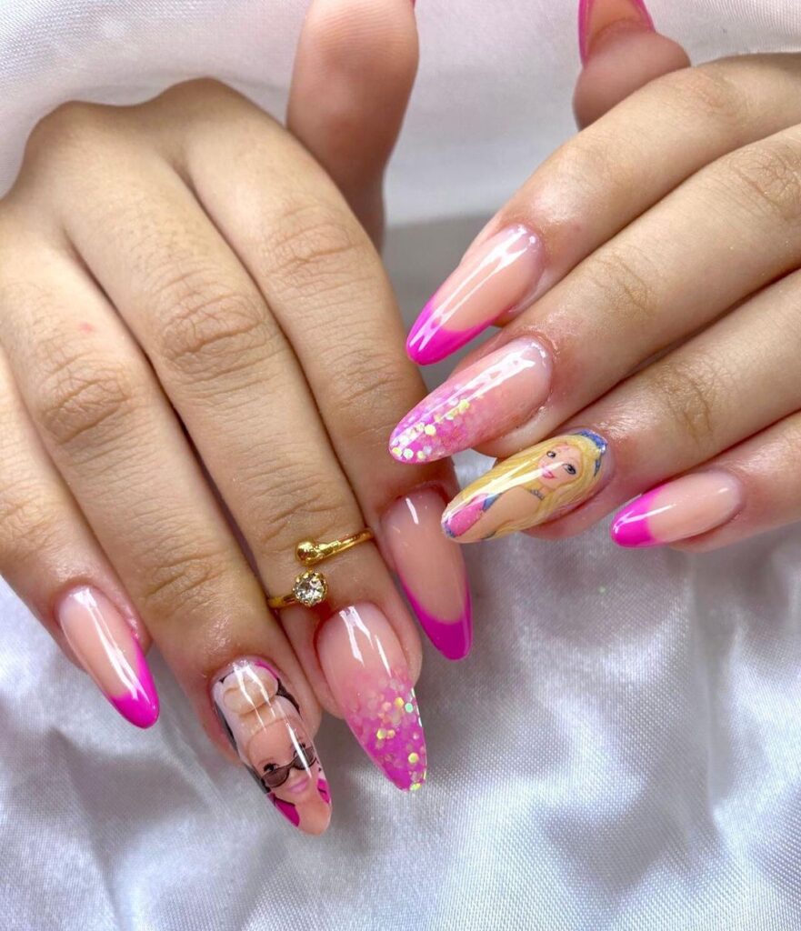 Unhas rosa Barbie almond 