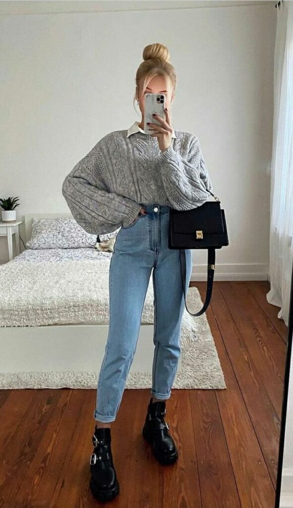 looks com coturno e calça jeans
