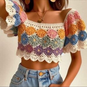 Blusa Floral em Crochê