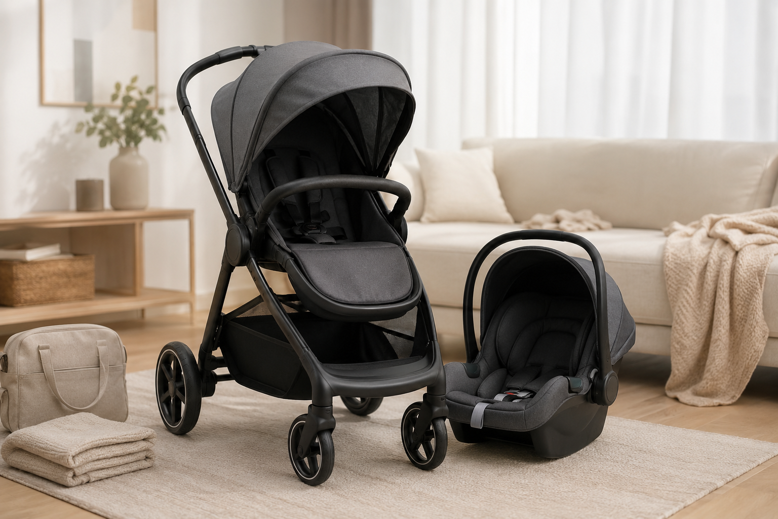 Carrinho de Bebê Com Bebê Conforto
